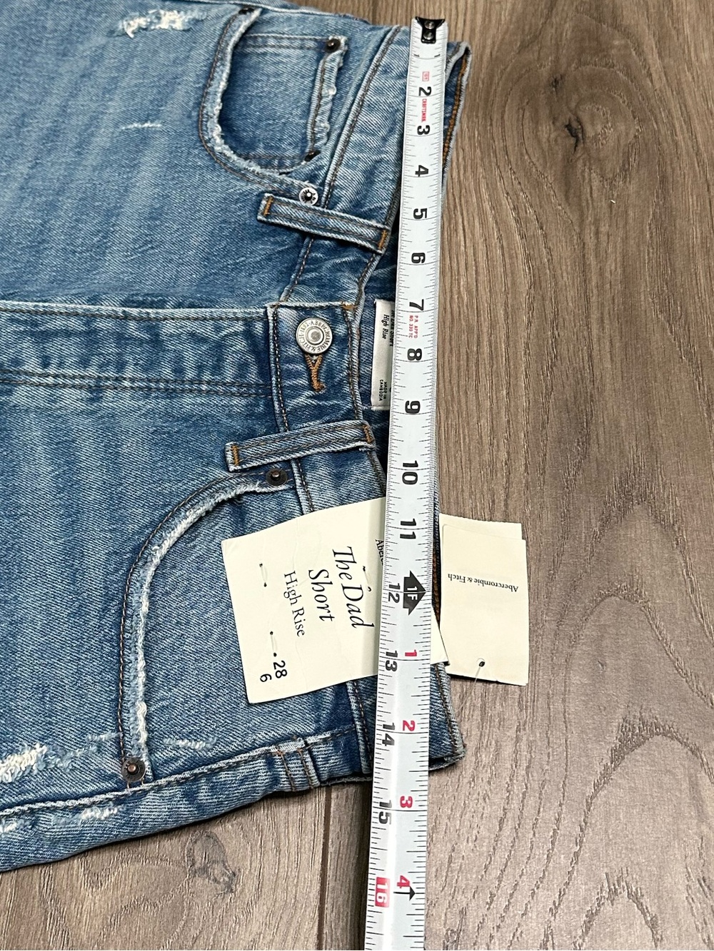 Abercrombie & Fitch The Dad High Rise Stretch Frayed Blue Jean Shorts Size 28 - Picture 5 of 8